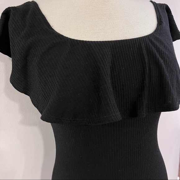 Fun and flirty black rib knit off the shoulder dress!! - Picture 6 of 7